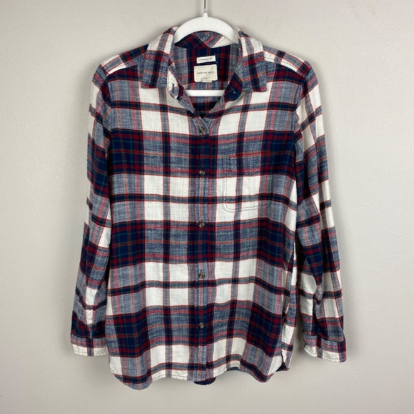 American Eagle Ahh-mazingly Soft Boyfriend Fit Plaid Flannel Shirt - Size Medium - Picture 7 of 7